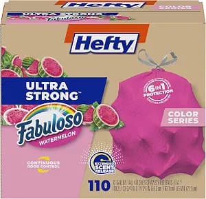 Hefty Ultra Strong 13 Gallon Trash Bags, Tall Kitchen Trash Bags 13 Gallon Size, Resist Leaks, Punctures, and Rips, Continuous Odor Control, Pink, Fabuloso Watermelon Scent, 110 Bags