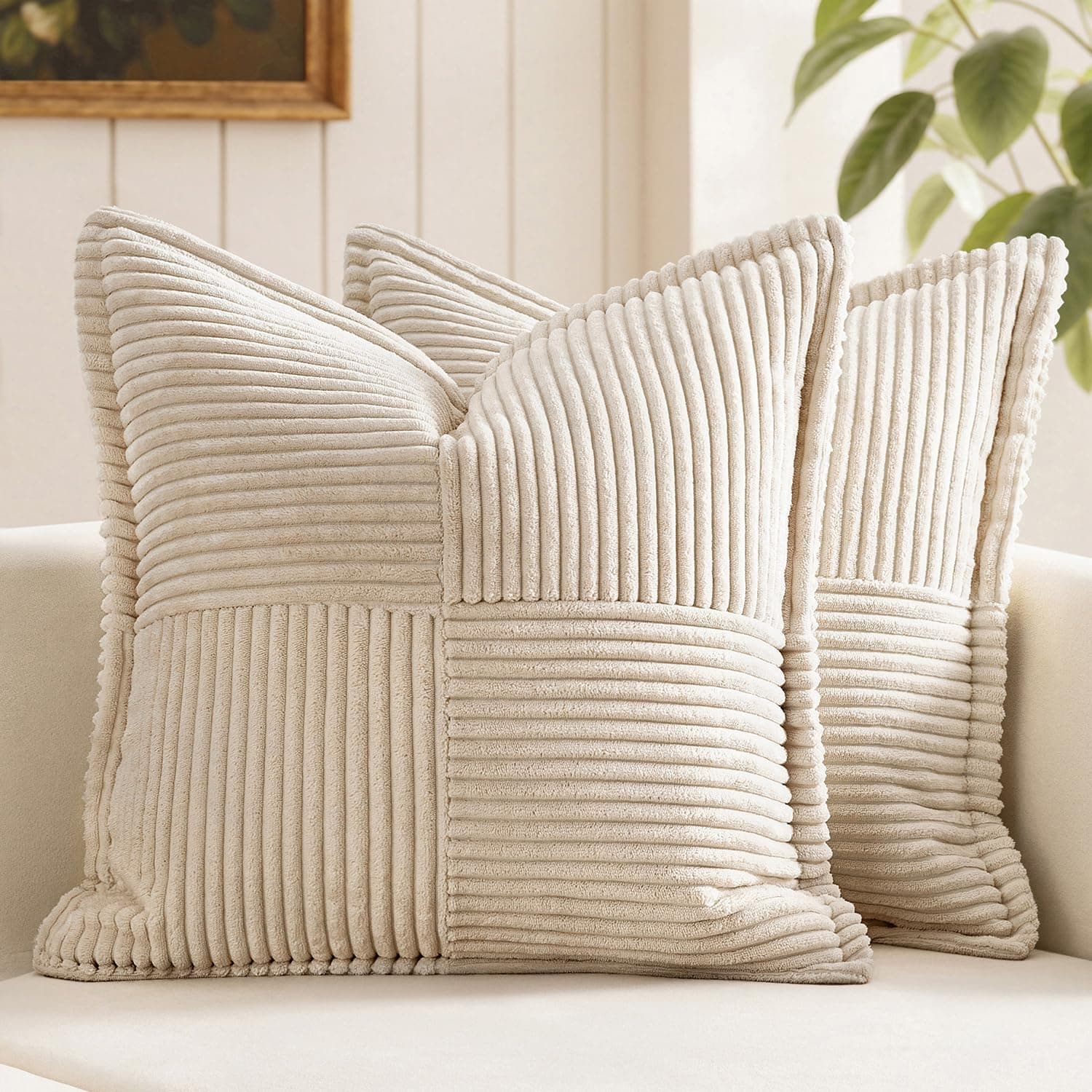 MIULEE Decorative Throw Pillow Covers for Couch 16x16 Inch Beige 2 Pack