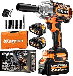 1/2" Cordless Impact Wrench, 900Ft-lbs (1200N.m) Brushless High Torque Impact Gun,3800RPM,3 Variable Speeds,LED Light,2x4000mAh Battery, 5 Sockets,Electric Impact Gun for Car/Mower/Pickup