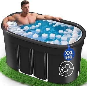 XXL (120 cm) oval ice bath with cover - complete set - foldable bath tub for adults - outdoor ice bath barrel - cold therapy for athletes