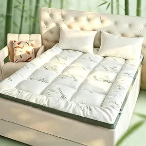 Swtmerry Extra Thick Mattress Topper Queen Size - 1000GSM Cooling Bamboo Mattress Pad Cover - Soft & Plush Mattress Protector - Pillow Top Bed Topper for Firm Mattress,60"x80"