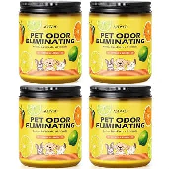 AOOVOO 4 Pack Lemon Citrus Pet Odor Eliminating Highly Fragranced Candle - Eliminates 95% of Pet, Smoke, Food, and Other Smells Quickly, Non Toxic Air Freshing Soy Candle