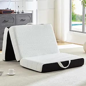 ROXGOX Foldable Mattress, Full Tri-Fold Memory Foam Mattress Topper with Washable Cover, Handle & Non-Slip Bottom, 6 Inch Portable Folding Bed for Guest, Yoga, Living Room, Camping - 73"x52"x6"
