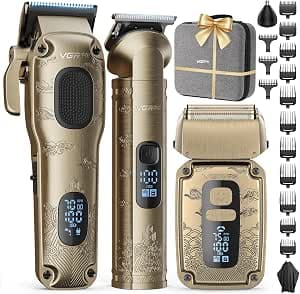 VGRPRO Hair Clippers Men & Trimmers & Foil Shaver Set for Men, Grooming Kit | Electric Hair Clippers for Men Face Beard, Cordless for Hair Cutting, 14 guide combs,4-Speed, LED Battery Display, Home Use