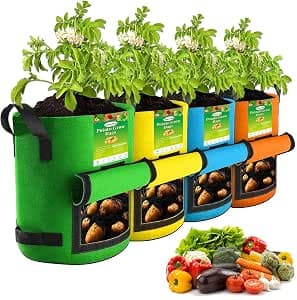 4Packs Colorful Potato Grow Bags, 10 Gallon Large Heavy Duty Potato Bags for Growing Potatoes, Muticolor, Non-woven Fabrics