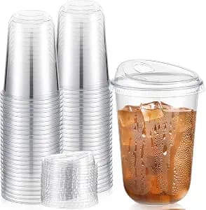 Ziliny 50 Sets Clear Plastic Coffee Cups with Sip Lids, Disposable Plastic PET Crystal Cups for Iced Coffee, Smoothie, Cold Beverage, Drink Shops and Party Catering(Clear,16 oz)