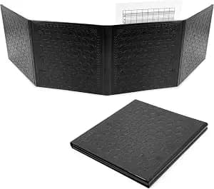 CASEMATIX DM Screen Faux Leather Embossed GM Screen - Four Panel Folding Dungeon Master Screen with Wet Erase Pockets and Compatible with Tabletop Roleplaying Games, Inserts Not Included, Black