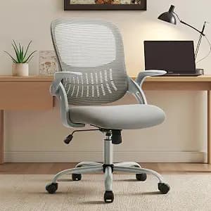 Sweetcrispy Ergonomic Office Desk Chair Mesh Adjustable Swivel Mid-Back Computer Chair with Lumbar Support Comfy Flip-up Arms for Home Office