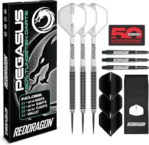 RED DRAGON Pegasus Professional 80% Tungsten Darts Set | Available with Darts Metal Tip 21 g, 23 g, 24 g, 25 g, 26 g, 28 g, 30 g Steel Darts | Darts with Flights, Shafts & Case