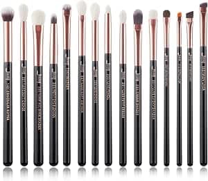 Jessup 15-Piece Eye Makeup Brush Set Eyeshadow Blending Eyeliner Eyebrow Synthetic Hair Natural Black Rosegold T157