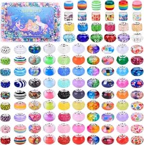 600 Pieces Assorted European Craft Beads Large Hole Lampwork Spacer Beads Colorful European Beads for DIY Necklace Bracelet Jewelry Making (Mixed Style 600 Pieces)