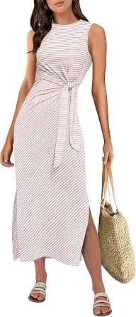ANRABESS Womens Summer Casual Sleeveless T Shirt Midi Dress Slim Fit Tie Waist Split Tank Long Dresses 2026 Vacation Sundress
