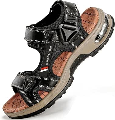 LIZH Arch Support Mens Sandals - Air Cushion, Natural Latex Walking Sandals for Man, Adjustable Hook & Loop Straps Beach Shoes, Non-Slip Footbed Slippers for Outdoor Casual Hiking Daily Wear