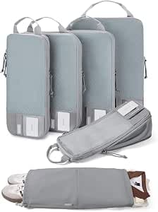 BAGSMART 6 Set Compression Packing Cubes, Lightweight Vacation Travel Essentials for Women, Travel Accessories for Suitcase Organizer Bags Set, Durable Luggage Organizer Travel Bags