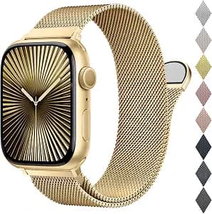 BELONGME Mesh Metal Loop Compatible with Apple Watch Band 42mm 44mm 45mm 46mm 49mm Series 11 10 9 8 7 6 5 4 SE 3 2 1 Ultra 3 2 1 Women Men, Stainless Steel Strap with Magnetic Clasp for iWatch Bands