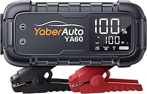 YaberAuto Jump Starter Power Bank, 6000 A Car Jump Starter, 65 W USB C PD Jump Starter, 26,800 mAh Jump Starter, Jump Starter for All Petrol and 12.0 L Diesel Engine, Jump Starter with 600 Lumens