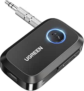 UGREEN Aux Bluetooth 5.4 Adapter for Car, Bluetooth Receiver for Car/Home Stereo/Speaker/Wired Headphones, Handsfree Call, Dual Device Connection, 15 Hour Playtime