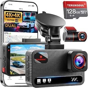 Dash Cam Car 4K + 4K, Dash Cam Car Front Rear with 128GB Card, 5.8GHz WiFi, 3 Inch IPS Dash Cam with Parking Monitoring, Loop Recording, 170° Wide Angle, Supports 512GB Max | 128GB-Karte, GPS,5.8GHz-WiFi, 3" IPS, Parküberwachung, Loop-Aufnahme, Nachtsicht,170°Weitwinkel, Unterstützt 512GB Max