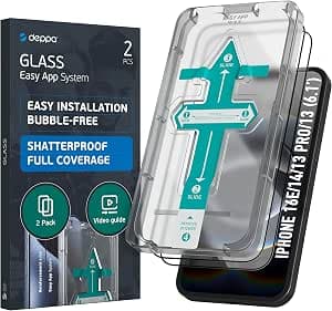 Deppa Pack of 2 for iPhone 16e/iPhone 14/13 Pro/13 (6.1 inch) Screen Protector with Stencil, 9H Shockproof, Full Coverage, Bubble-Free, Easy Installation, Ultra Clear