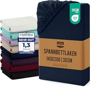 Utopia Bedding Fitted Sheet, Brushed Microfibre, up to 30 cm, OEKO-TEX Standard 100, 140 x 200 cm, Navy Blue