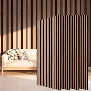 TONOR Wood Slatwall Panels, 4 Pack 47.2" x 23.6"/ 120 x60cm(31ft²) Acoustic Wall Panels, Wood Slat Acoustic Panels for Noise Cancelling and Home Decor, Living Room, Bedroom, Office, Walnut