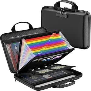 Fireproof File Organizer,Fireproof Document Box with Lock,Large 13 Pocket Expanding File Folder,Hard-Shell Portable Safe Storage for Letter/Legal Document,Laptop,Valuables-Black
