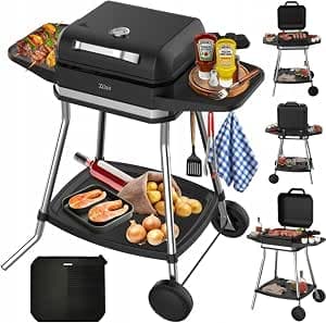 2-in-1 Electric Grill Stand Grill Table Grill Electric 3,050 Watt - Electric Grill for Balcony, Outdoor with Stand Large Grill Area Continuous Temperature Controller Electric BBQ Grill