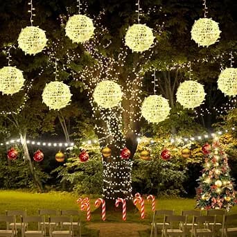 Christmas String Lights Outdoors,4 Pack 7.98" Sphere Ball Tree Garden Globe Lights for Home, Party, Christmas, Porch Patio,Wedding, Garden,Tree Decoration with Memory Function Plug