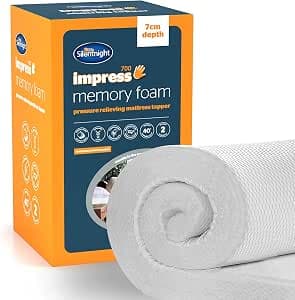 Silentnight Impress Memory Foam Mattress Topper - 7cm Extra Thick Luxury Orthopedic Double Mattress Topper for Back and Neck Pain - Removable Washable Cover ,White