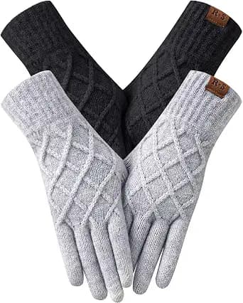 REACH STAR 2 Pairs Winter gloves for women Touch screen Elastic Thermal knit Lining Warm Gloves for Cold weather