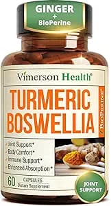 Boswellia Serrata Turmeric Curcumin Supplement: Organic Tumeric, Boswellia Extract, Ginger & BioPerine for Max Absorption – Inflammation & Joint Supplements for Men & Women – Non-GMO – 60 Capsules