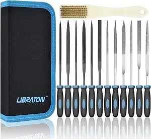 LIBRATON Small File Set, Needle Diamond Files 13PCS, 6pcs Jewlers & 6 Steel for Precision Metal Work, Wood, Woodworking, Plastic Carving Tool with Brush and Carry Case