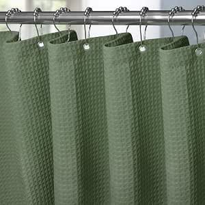 Waffle Weave Shower Curtain with Stainless Steel Hooks - 256 GSM Heavy Duty Fabric Bath Curtains, Hotel Luxury Quality, Water Resistant, Machine Washable, Weighted Hem, 72 x 72 Inches (Green)