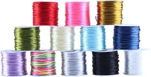 KONMAY 12 Colors Mixed 276 Yards 1.0mm Nylon Rattail Satin Silk Trim Cord Beading String for Chinese Knotting, Kumihimo, Beading, Macramé, Jewelry Making, Mixed
