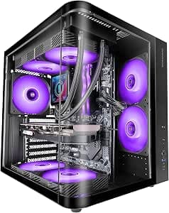 Mars Gaming MC-CURV, ATX Gaming Case, Triple Curved Tempered Glass Front and Side, Double Chamber Structure, Mid-Tower PC Compact, Large Internal Capacity, USB-C and USB 3.0, Black