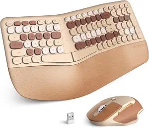 MOFII Ergonomic Keyboard and Mouse, 2.4G USB Wireless Comfortable Natural Typing Split Keyboard and Mouse Combo with Palm Rest, for Windows Computer Desktop Laptop (Milk Tea)