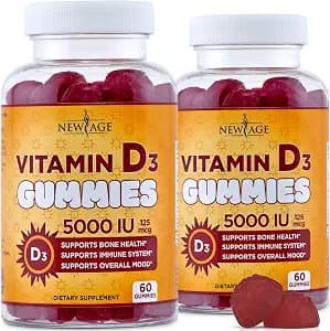 NEW AGE Vitamin D3 5000 IU 125mcg Gummies - Immune Supplement - Non-GMO, Gluten-Free, Dairy-Free, No Gelatin (120 Gummies (Pack of 2))