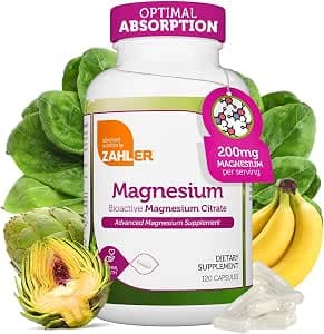 Zahler - Magnesium Supplement Capsules 200 mg (120 Count) Certified Kosher Bioactive Magnesium Citrate for Max Absorption - Natural Magnesium Mineral for Men & Women - Best Magnesium Supplements