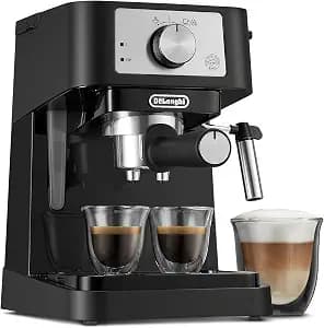 De'Longhi Stilosa Manual Espresso Machine, Compact Coffee Maker, 15 Bar Pump Pressure, Manual Milk Frother Steam Wand for Authentic Single & Double Espresso, Lattes & Cappuccinos, Tamper Included