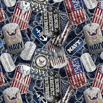 United States Military US Navy Cotton Fabric with Dog Tags and Digi Camo Ground Design-Sold by The Full Yard