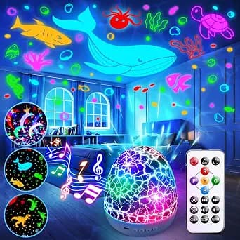 Staryou Sensory Lights Baby Sound Machine Night Light Projector Sensory Toys for Kids with Autism Toys for Boys 3-10 | 15 White Noise 3D Films 31Colors Night Light for Kids, Fidget Toys for Kids