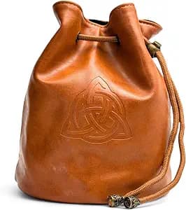 Luck Lab Dice Bag for DnD – Large Velvet-Lined PU Leather Dice Pouch w/ 4 Pockets, Embossed Design & Antique Gold Accents – Durable Dice Organizer for Tabletop RPGs & Game Accessories (Brown)