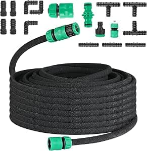 MAMIZO 50M Drip Hose Set, Soaker Hose Set, Porous Pipe Leaky Pipe, Garden Hose for Watering, Gardens, Lawn, Patios, Black