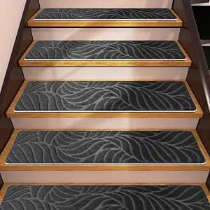 7 Pack Non Slip Stair Treads,8" X 30" Non Slip Carpet Stair Treads with Reusable Adhesive Rubber Backing,Staircase Step Treads Carpet Treads for Wooden Steps Indoor (Dark Gray)