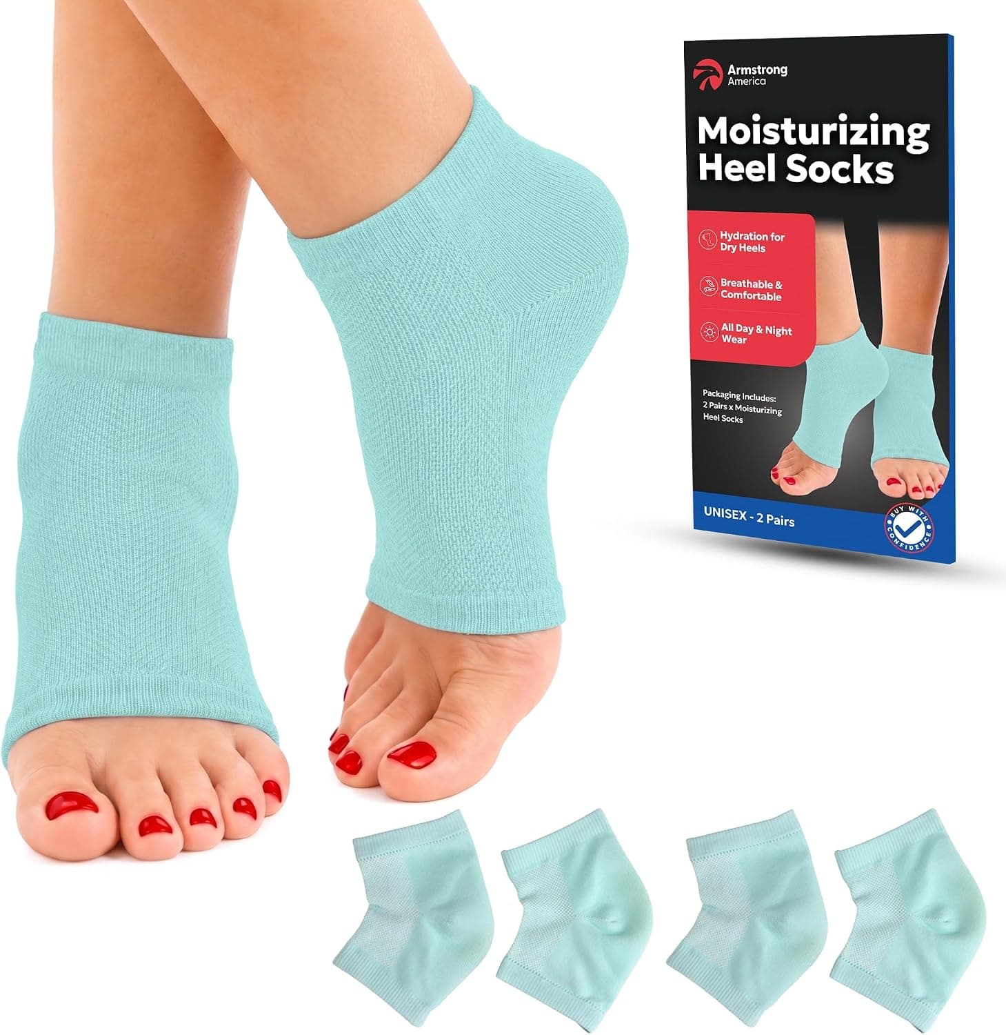 Moisturizing Socks for Women & Men | Aloe Vera Cracked Heel Treatment | Foot Callus Remover | Aloe Socks for Cracked Heels & Dry Cracked Feet | Lotion Infused Gel Heel Socks (Fits Most - 2 Pairs)