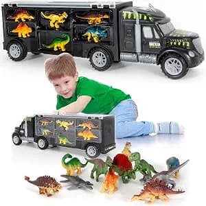 MOBIUS Toys Dinosaur Truck Carrier – Large Transport Truck with 12 Realistic Dino Figures for Kids Ages 3–7 – Durable BPA-Free Dinosaur Storage Toy Set for Indoor & Outdoor Play, Gift Box