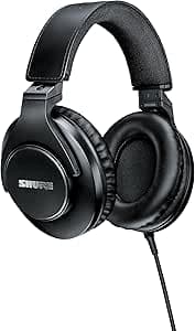 Shure SRH440A Professional Over-Ear Wired Studio Headphones – Monitoring & Recording Headphones with Enhanced Frequency Response, Adjustable & Collapsible Design, Works with All Audio Devices, Black