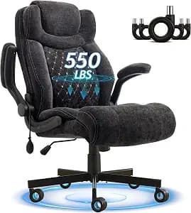 Office Chair, Big and Tall Executive Chairs with Lumbar Support for Back Pain, Breathable Fabric Desk Computer Chair with Adjustable Flip-up Armrests, Wide Cushion Swivel Home Office Chair