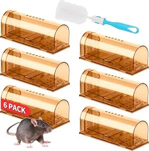 LULUCATCH Humane Mouse Traps 6 Pack, Live Mouse Traps, Easy to Set and Reusable with Cleaning Brush, Catch and Release Indoor Outdoor Mouse Catcher, Pet and Family Safe, Brown