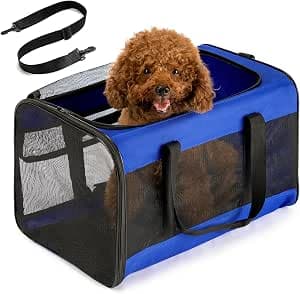 Conlun Dog Transport Bag - Soft Walled Carry Bag with 4-Sided Mesh for Small Dogs & Large Cats up to 9 kg, Foldable Travel Bag with Breathable Design in Size L - Blue